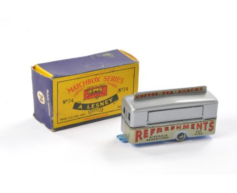 Matchbox Regular Wheels comprising No. 74a Mobile Canteen. Silver with Mid Blue Base. Silver Plastic Wheels. Generally excell