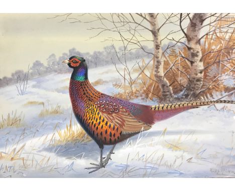 PHILIP RICKMAN "Pheasant in snowy landscape", watercolour, signed lower right, 19cm x 28cm together with Joanna Dunham "Dorot
