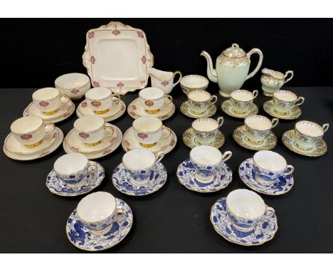 Paragon mint green and gilt coffee service for six, other sets;Sutherland China coffee cups and saucers; etc