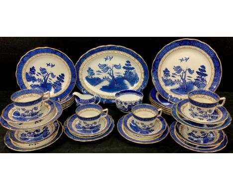 Royal Doulton Booths Real Old willow pattern comprised of; meat dish, six dinner plates six shallow dishes, six cups and tea 