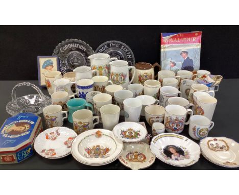A collection of Royal Commemoratives in Shelley 1911 coronation beaker, graduated set of Falconware jugs, Baron of Barnstable