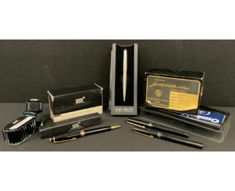 Pens &amp; Pencils - a Montblanc Meisterstuck propelling pencil, with postal service case;  Montblanc ink bottle, Black, 50ml