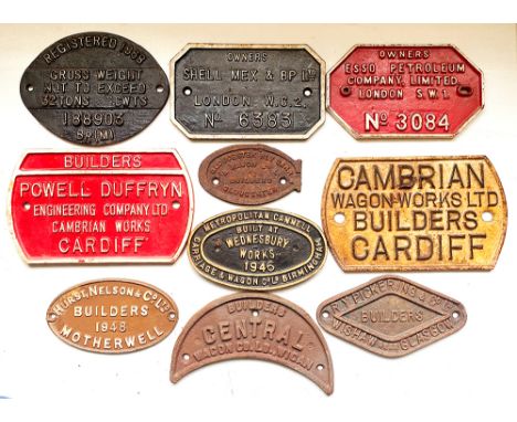 Wagon Plates quantity 10 to include: Shell Mex and Esso Petroleum; Cambrian; Powell Duffryn; Gloucester Railway &amp; Wagon; 