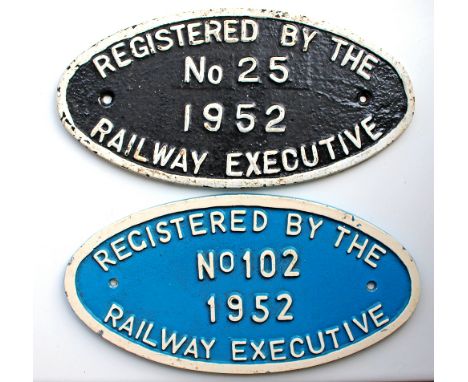 Cast Iron Locomotive Registration Plate Registered by the Railway Executive No 25 dated 1952. Ex Burrows &amp; Sons 0-4-0OC W
