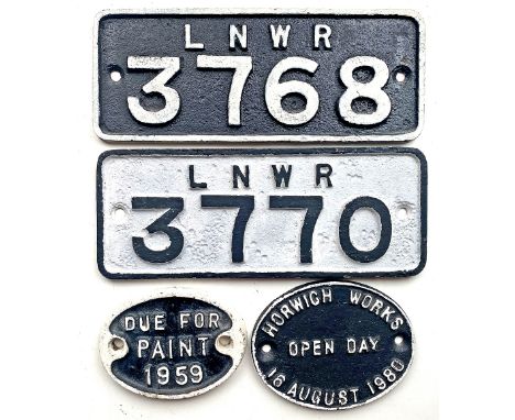 A pair of LNWR cast iron Crane Plates number 3768 and 3770 both faces only restored. Together with a small Due For Paint 1959