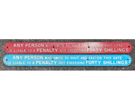 A couple of long cast iron 40 shilling Gate Notices one GNR nicely cast with company initials twice on rear the other an LNER