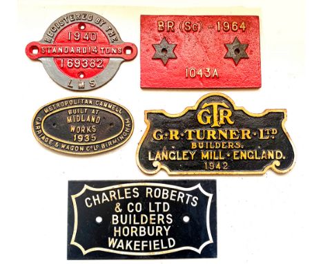 Wagon Plates qty 5 to include: LMS Registration complete with lugs; Chas Roberts enamel; GR Turner etc. (5 items)