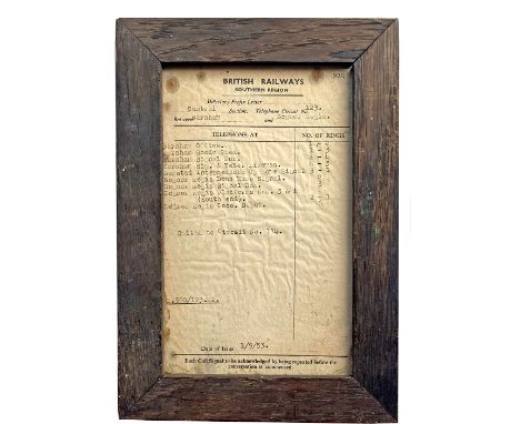 British Railways wood framed and glazed Telephone Circuit BARNHAM - BOGNOR REGIS. Dated 1st September 1953 it measures 10in x
