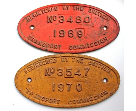 Cast Iron Locomotive Registration Plate Registered by the British Transport Commission No 3480 dated 1969. Ex John Fowler 0-4