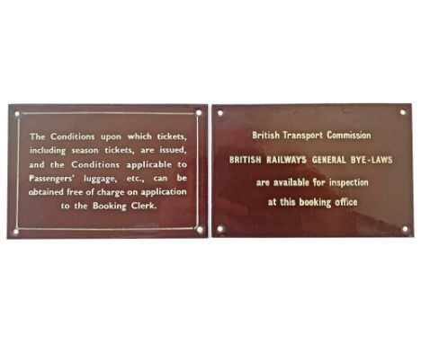 BR(W) enamel Ticket Conditions sign together with a British Transport Commission (W) General Bye-Laws sign. Both in excellent