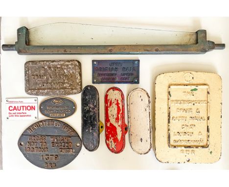 Miscellaneous items comprising: Westinghouse &amp; Saxby Signal Co. London &amp; Chippenham signal cover; a small brass plate
