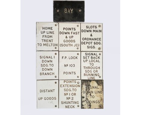 Signal Lever Plates qty 9 to include: Trent To Melton; Ordnance Depot Sdg; South Junction. Together with an LNWR cast iron le
