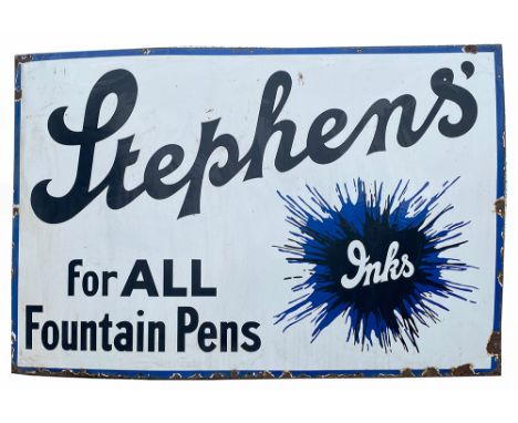 Enamel Advertising Sign Stephens Inks For All Fountain Pens 60in x 40in.