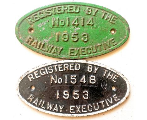 Cast Iron Locomotive Registration Plate Registered by the Railway Executive No 1414 dated 1953. Ex Robert Stephenson 0-6-2T w