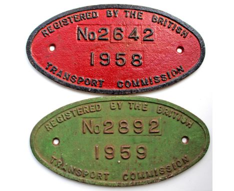 Cast Iron Locomotive Registration Plate Registered by the British Transport Commission No 2642 dated 1958. Ex Ruston Hornsby 