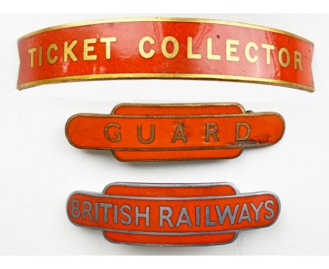 BR(NE) gilt fishtail Capbadge TICKET COLLECTOR no makers name complete with rear clips. Together with a BR(NE) gilt totem Cap
