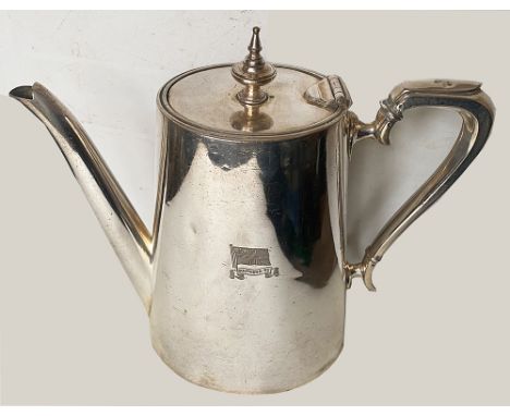 Southern Railway silverplate Coffee Pot by Elkington bearing the Southern Railway Shipping Flag on one side and large script 
