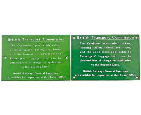 BR(S)  British Transport Commission Ticket Conditions signs quantity two one light green in excellent condition the other dar