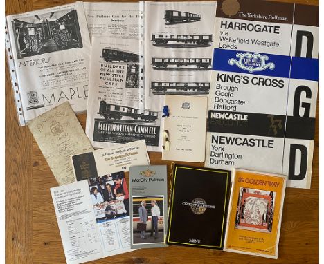 An album containing a quantity of mostly Pullman ephemera with noted booklet The Golden Way dated 1932. Also noted a Yorkshir