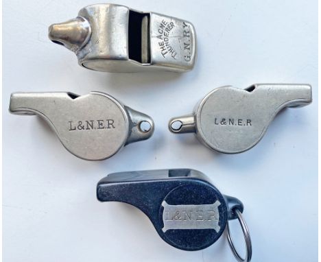 Great Northern Railway Acme Thunderer Guards Whistle lip stamped with company initials slight crack to lip. Together with a t