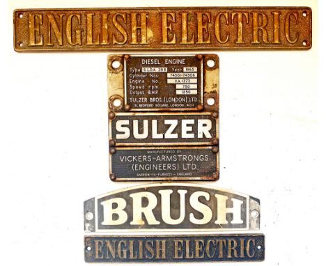 Class 25 Engine Plates qty 3 mounted on original backplate as installed within 25 258. The top plate shows Sulzer Type 6LDA 2