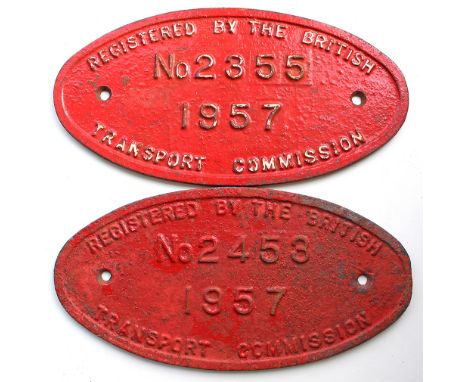 Cast Iron Locomotive Registration Plate Registered by the British Transport Commission No 2355 dated 1957. Ex Andrew Barclay 