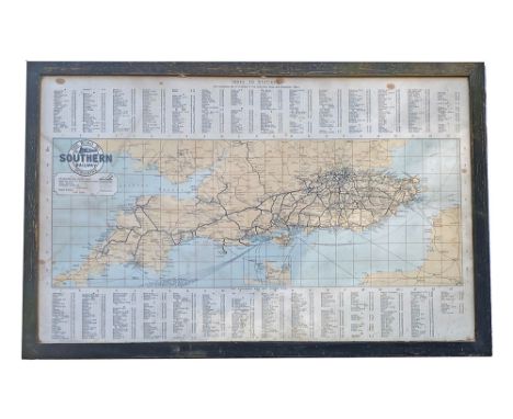 Southern Railway System Map in original glazed frame measuring 34.5in x 22.5in.