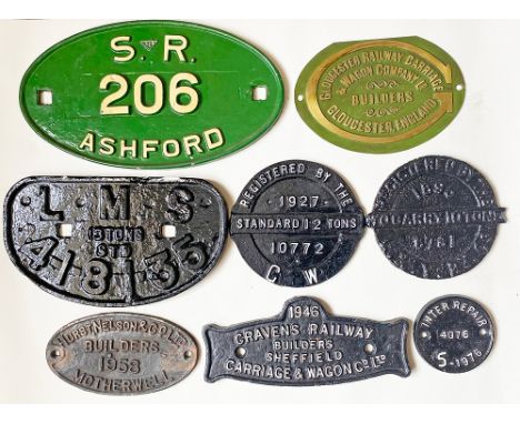 Wagon Plates to include: brass Gloucester Railway Carriage &amp; Wagon Builders; SR Ashford number 206 13.5in x 7.5in with SE