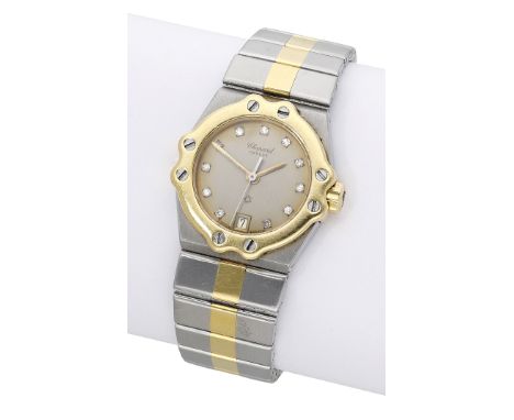 Chopard. A lady’s stainless steel, gold and diamond-set bracelet watch with date, Ref. 6118, St. Moritz, circa 1990. Movement