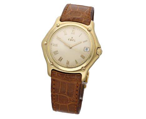 Ebel. A gold wristwatch with date, Ref. 75102522, 1911, circa 2001. Movement: quartz. Dial: cream, applied Roman numerals, da