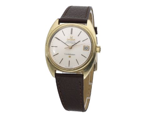 Omega. A gold plated tonneau-form automatic wristwatch with date, Constellation, Ref. 168.017, circa 1966. Movement: cal. 564