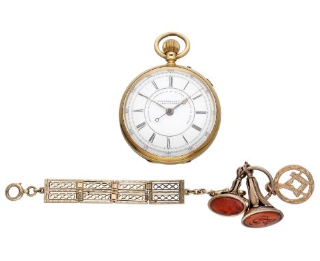 J. Hargreaves & Co. Liverpool. A gold open-faced keyless watch with stop/start centre seconds, 1892. Movement: gilded three-q