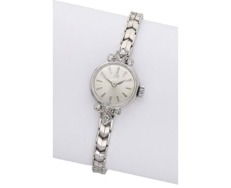 Tudor. A lady’s white gold and diamond-set bracelet watch, Royal, circa 1962. Movement: manual winding, 17 jewels. Dial: silv