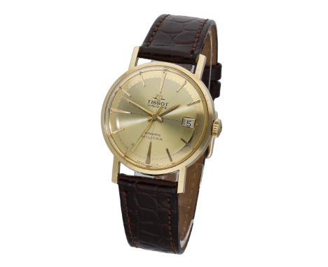 Tissot. A gold automatic wristwatch with date, Ref. 43500, Visodate, Militar, circa 1960. Movement: cal. 784, automatic, 21 j