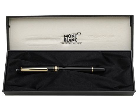 A ‘Meisterstück’ fountain pen by Mont Blanc, in black lacquer, knib stamped ‘14k 4810’, maker’s case, length 13cm.  £100-£150