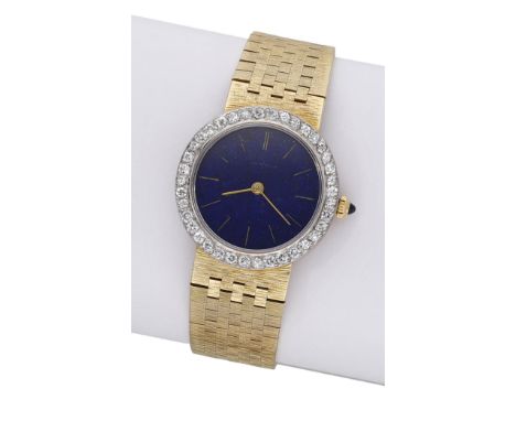Chopard / Kutchinsky: A lady’s gold and diamond-set bracelet watch with lapis lazuli dial, Ref. 66934, circa 1967. Movement: 