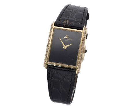 Baume & Mercier. A gold and diamond-set rectangular wristwatch, Ref. 37205, circa 1980. Movement: cal. BN777, manual winding,
