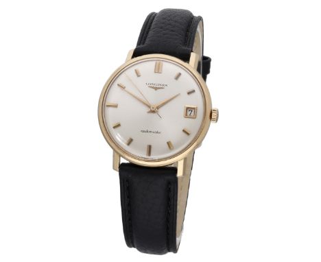 Longines. A gold automatic wristwatch with date, Ref. 7775-1, circa 1966. Movement: cal. 291, automatic, 24 jewels, no. 13496