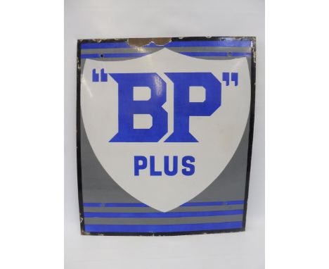 A BP Plus enamel sign in very good condition, stamped to verso: 'Property of Scottish Oils &amp; Shell-Mex Ltd...', 21 x 24".