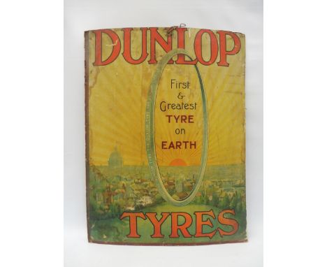 A very rare Dunlop Tyres pictorial showcard 'First &amp; Greatest Tyre on Earth' by Robert Park &amp; Co. London, repurposed 