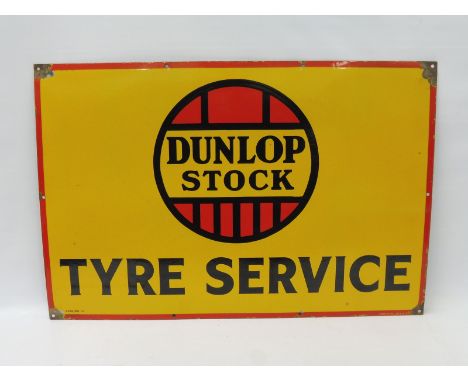 A Dunlop Stock Tyre Service rectangular enamel sign in excellent condition, by Jordan of Bilston, 30 x 20".