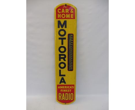 A Motorola America's Finest Radio for Car &amp; Home tin thermometer sign, 8 x 39". 