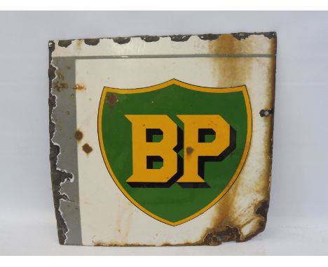 A BP partial enamel sign with central shield motif, 13 3/4 x 13 1/4". 