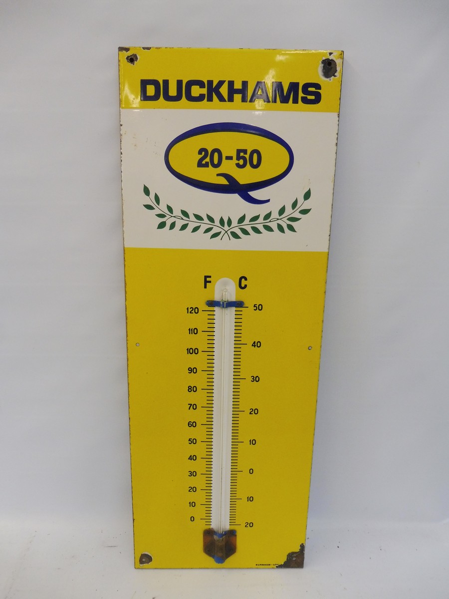 A Duckhams 20-50 enamel thermometer by Burnham of London, 13 x 36