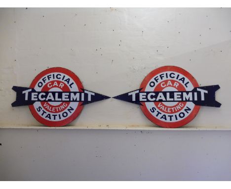 A rare pair of Tecalemit Car Valeting Station handed directional arrow enamel signs, in very good condition, 60 x 34". 
