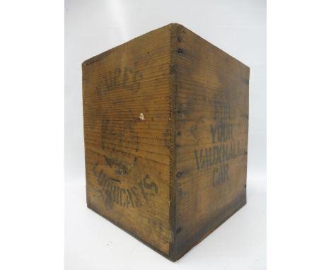 A Price's Lubricants 'for your Vauxhall car' square wooden crate. 