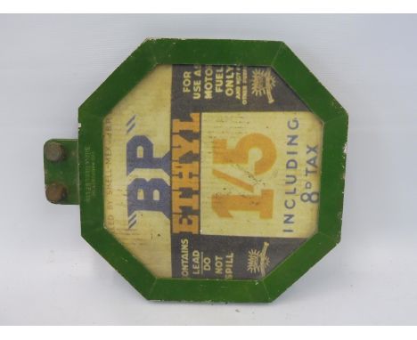 A Shell-Mex &amp; BP Ltd. octagonal petrol pump price tag with reproduction paper insert. 