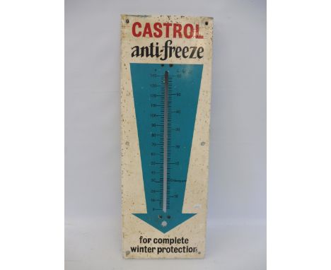 A Castrol anti-freeze tin thermometer, lacking tube, 8 x 22 1/2". 