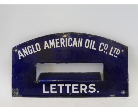 A rare Anglo-American Co. Ltd. blue enamel letterbox surround, with some retouching 14 x 8".