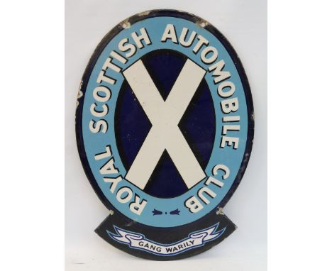 A rare Royal Scottish Automobile Club oval double sided enamel sign, in very good condition, 16 1/4 x 23 1/4".